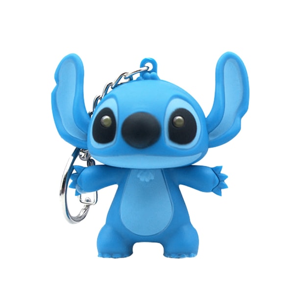 Stitch Cartoon Keychain Nyckelring LED Par Nyckelringar Leksak Blue