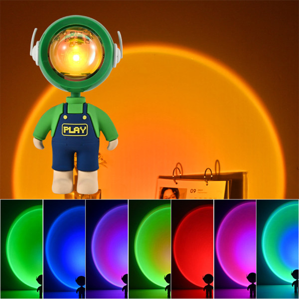 Astronaut Solnedgångslampa Projektor Spaceman Night Light Green