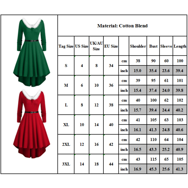 Dam Julklänning Xmas Party Fluffig V-hals Swing Dress Green 3XL