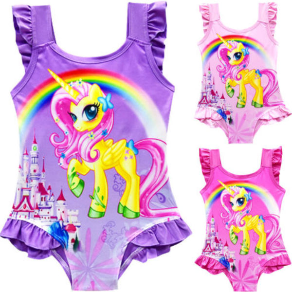 Toddler Barn Flickor Unicorn Swimwear Baddräkt Bikini Beachwear purple 130cm