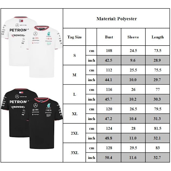2024 Mercedes AMG Petronas F1 Officiellt Team Men Racing T-Shirt Tee Top White XL