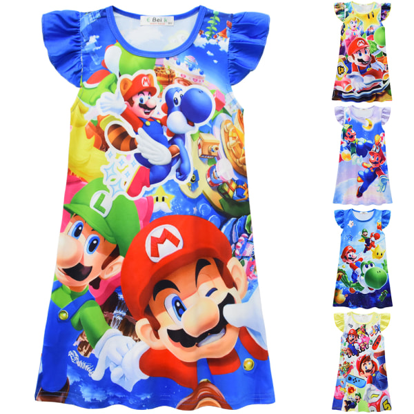 Super Mario Nattlinne Barn Flickor Kortärmade Nattkläder Nattkläder Tunikaklänning A 6-7 Years