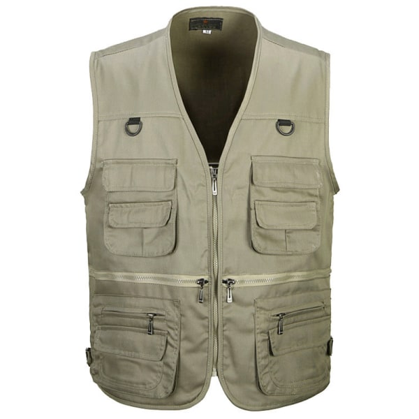 Herr Vandring Multi-Pockets Utility Väst Fiske Resande väst Gilet kappor Khaki 2XL