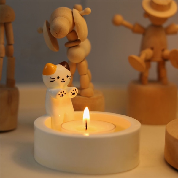 Tecknad kattunge värmeljusstake Söt katt som värmer tassarna Doftande dekor B