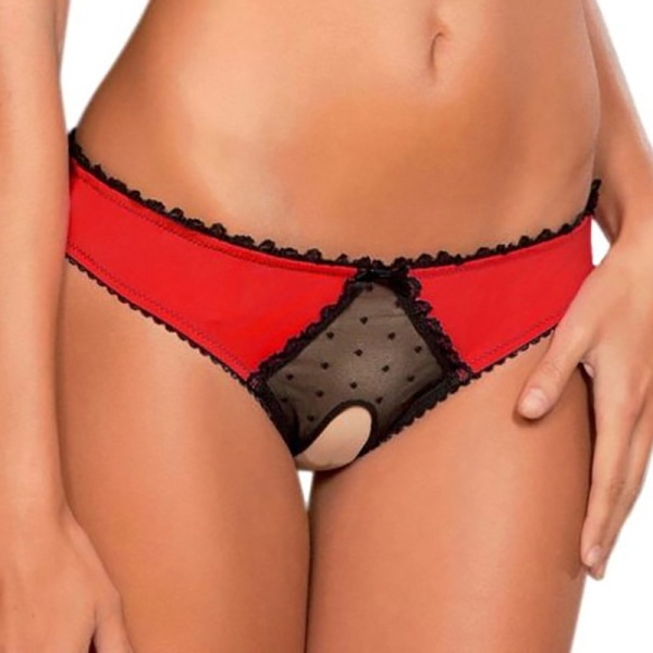 Sexiga trosor Öppen gren Spetsbyxor Underkläder för kvinnor Red M