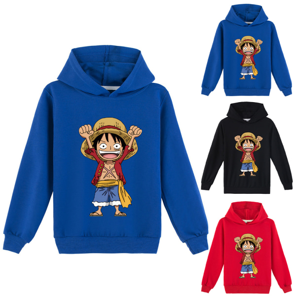 One Piece Kids Pojkar Hoodie Långärmad Sweatshirt Jumper Pullover Toppar Black 160cm