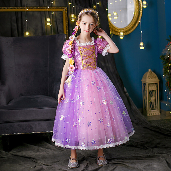 Frozen Rapunzel Princess Dress Kostym för Girl Party Dress 4-5 Years