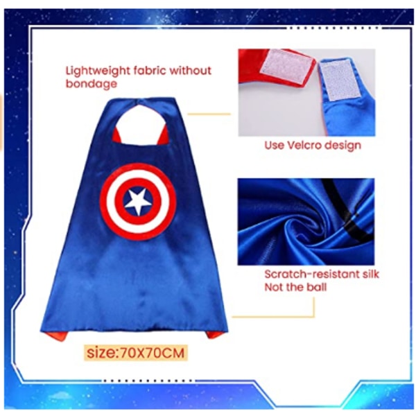 Superhjälte Cosplay Capes + ögonmask för barn Halloween kostym Captain America Cloak + eye mask