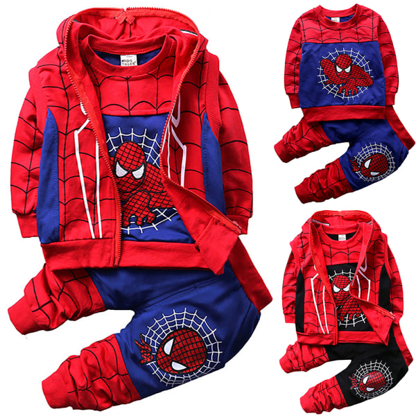 Kids Boys 3PCS Sport träningsoverall Spiderman kostym Black 110
