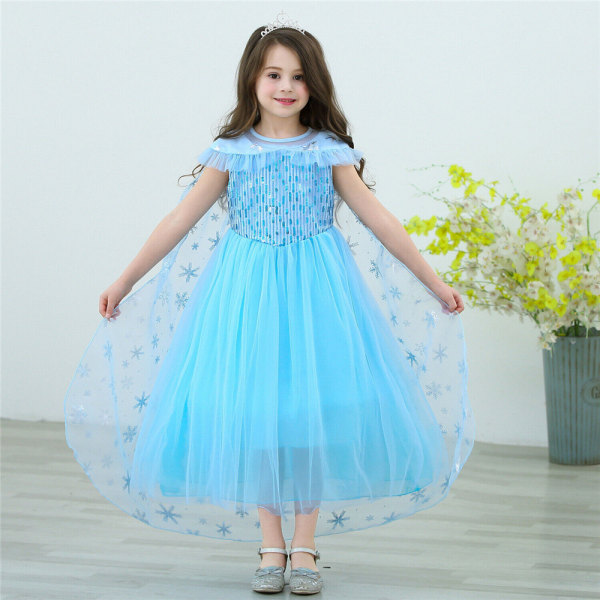 Barn Tjej Elsa Princess Cosplay Kostym Fancy Dress Cape Outfit Halloween Party' 120cm