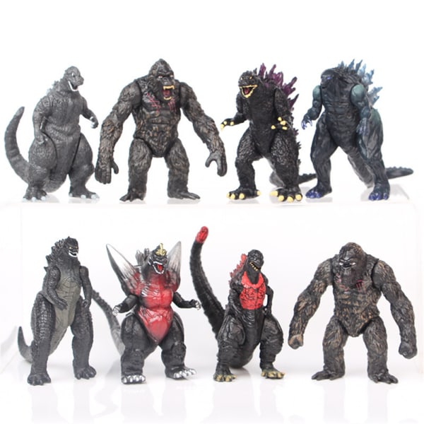 8 st Godzilla vs Kong Monsters Figurer Filmfigur Staty Modell Leksaker Presenter 8PCS