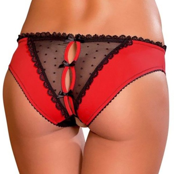 Sexiga trosor Öppen gren Spetsbyxor Underkläder för kvinnor Red M
