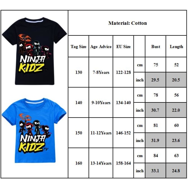 Barn Pojkar Flickor Sommar Ninja Kidz Tv Gaming T-shirt Casual Kortärmade T-tröjor Black 150cm