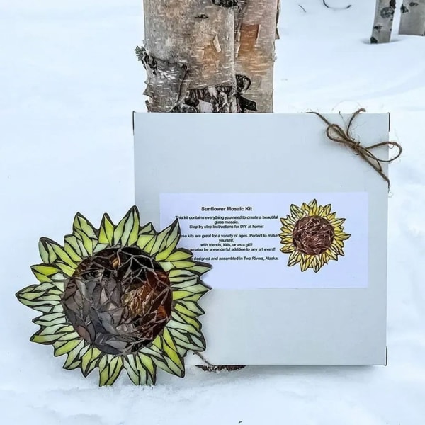 Målat glas Craft DIY Mountain Animals Range Mosaic Kit Arts Ornament Decor Sunflower