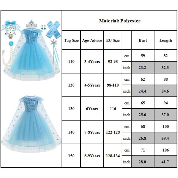 Barn Tjej Elsa Princess Cosplay Kostym Fancy Dress Cape Outfit Halloween Party' 120cm