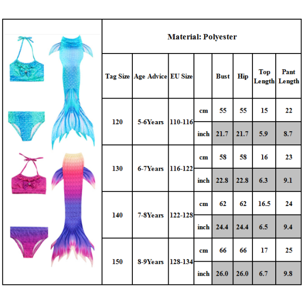 Baddräkt med Mermaid Tail Girls Badkläder Halter Bikini Set #6 Pink 6-7 Years =EU 116-122