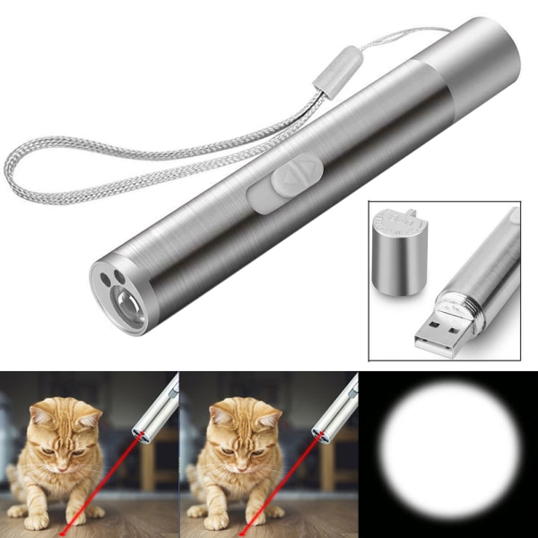 3 i 1 Pet Toy Pointer Pen USB Cat Chaser Stick Ficklampa Toy