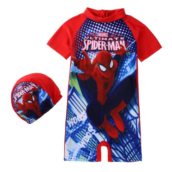 Barn Pojkar Spiderman Batman One Piece Surf Soldräkt Simdräkt & Cap Spider 2XL