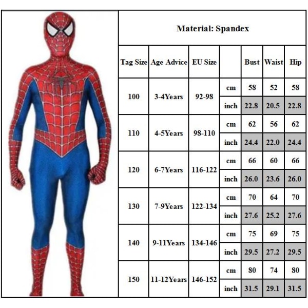Spiderman Cosplay Jumpsuit Kostym Halloween Fancy Dress for Kid 9-11 Years