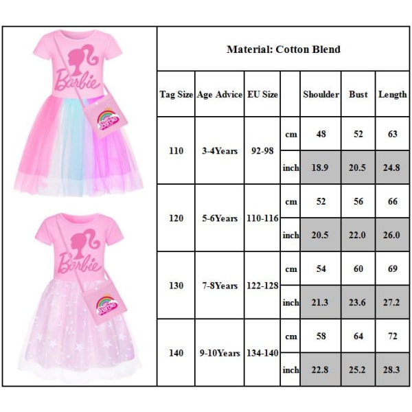 Barn Flickor Barbie Tutu Tyll Skjorta Klänning Väska Set Sommar Casual Barn Pink-B 110cm