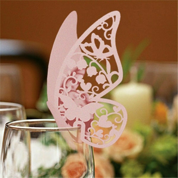 100 st Butterfly vinglas kort för bröllop vinglas dekor Golden 100PCS