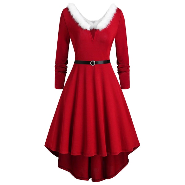 Dam Julklänning Xmas Party Fluffig V-hals Swing Dress Red M