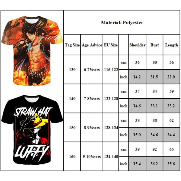 One Piece Anime Barn Pojkar Flickor Print Summer Beach Kortärmad T-shirt Toppar C 140cm