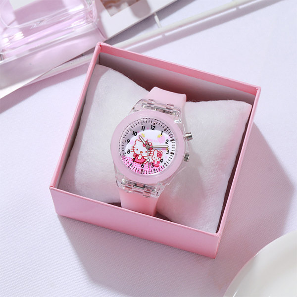 Kids KT Cat Luminous Silicone Watch Electronic Watch Armband pink