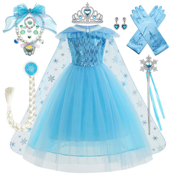 Barn Tjej Elsa Princess Cosplay Kostym Fancy Dress Cape Outfit Halloween Party' 110cm