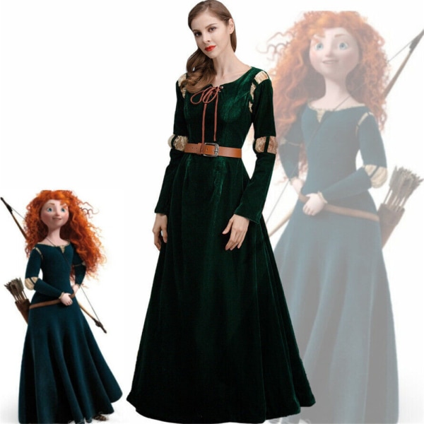 Disney Brave Merida Princess Costume Vuxenklänning Fest Cosplay Rollspelsklänning L