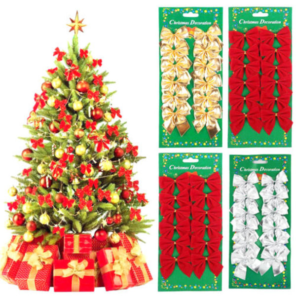 12 st Julrosetter Mini Röd pilbåge julgransprydnader Silver 12pcs