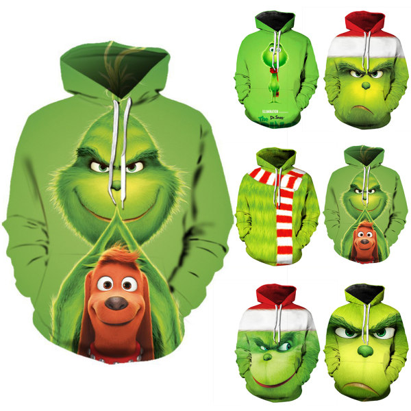 Christmas Hoodie Grinch Unisex -tröja Julklappar för vuxna F 3XL