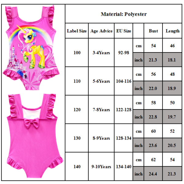 Toddler Barn Flickor Unicorn Swimwear Baddräkt Bikini Beachwear rose red 130cm