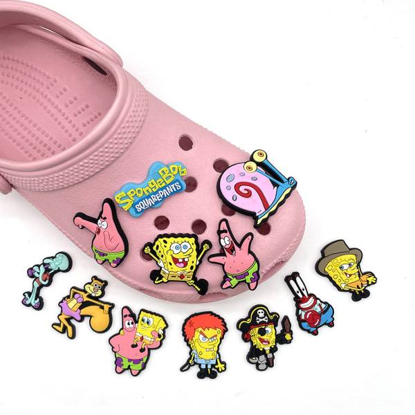 12 ST Söt SpongeBob Croc Sko Berlocker för Clog Sandals dekoration