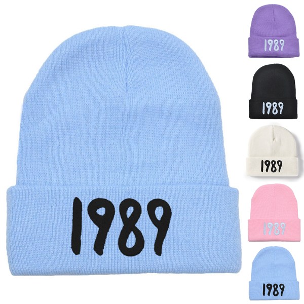 1989 Print mössa Dam Herr Höst Vinter Varm Stickad Mössa Cap sky blue