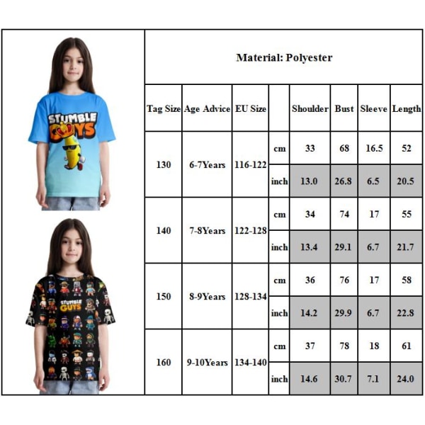 Stumble Guys 3D printed barn kortärmad t-shirt Toppar Sommar Casual Cosplay T-shirt B 150cm