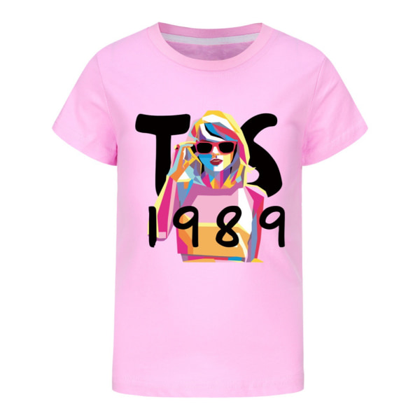 Barn Flickor Swiftie Print Kortärmad T-shirt Blus Sommar Lösa Casual Toppar Pink 160cm