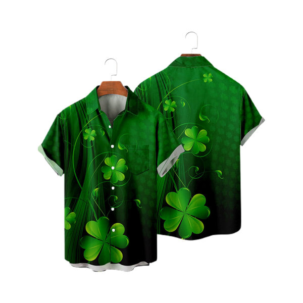 St. Patrick Day Men kortärmade skjortor med knäppning för Irish Day B XL