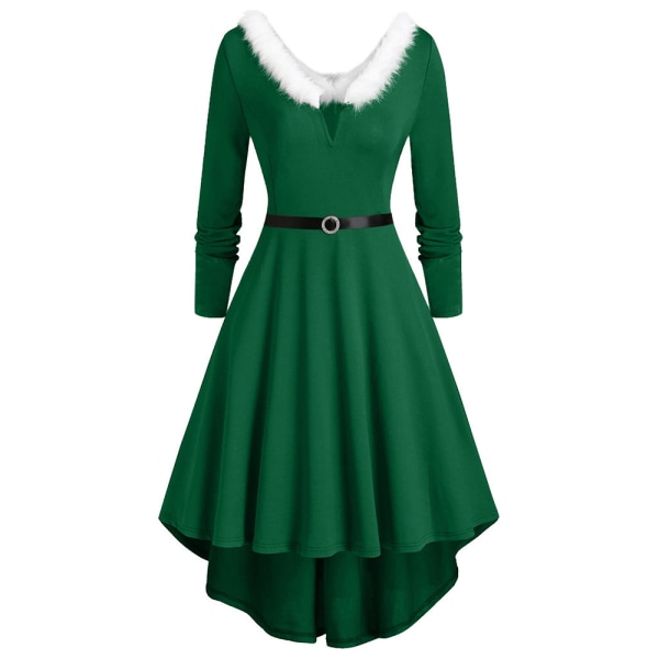 Dam Julklänning Xmas Party Fluffig V-hals Swing Dress Green XL