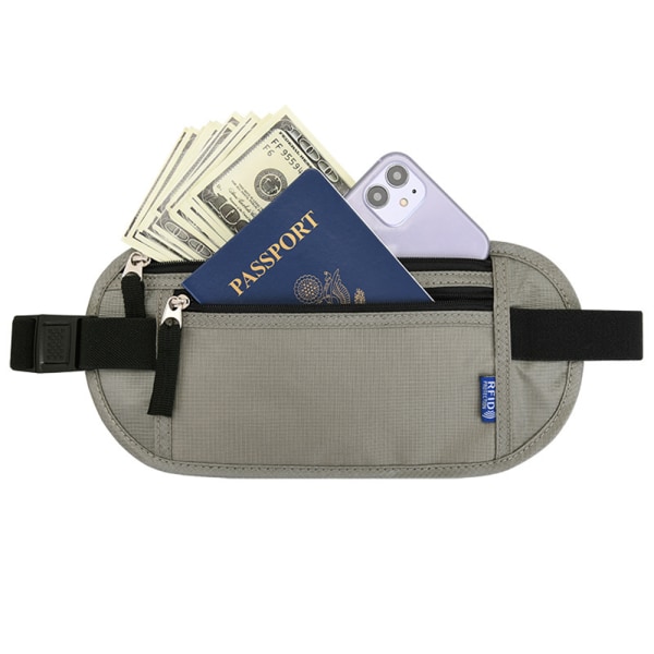 Resepasshållare Plånbok RFID-blockerande crossbody-väska med justerbar rem för kvinnor män Light Gray
