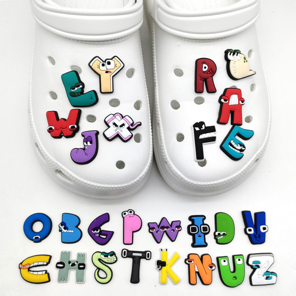 26 st Söta alfabetet Croc Sko Berlocker för Clog Sandals dekoration