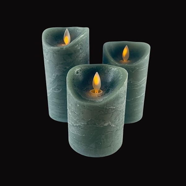 LED blockljus - rustikt - 3 st. - 10/12,5/15 cm - med 3D-låga - (flera färger) Svart