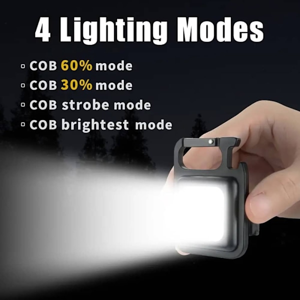 Nyckelring COB LED-ficklampa - laddningsbar - 3 ljuslägen