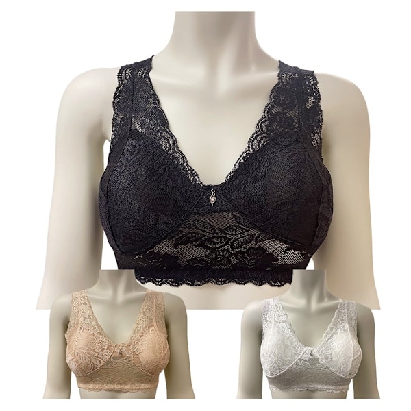 Comfort BH i spets (3 delar i 3 färger utan galge) Black L