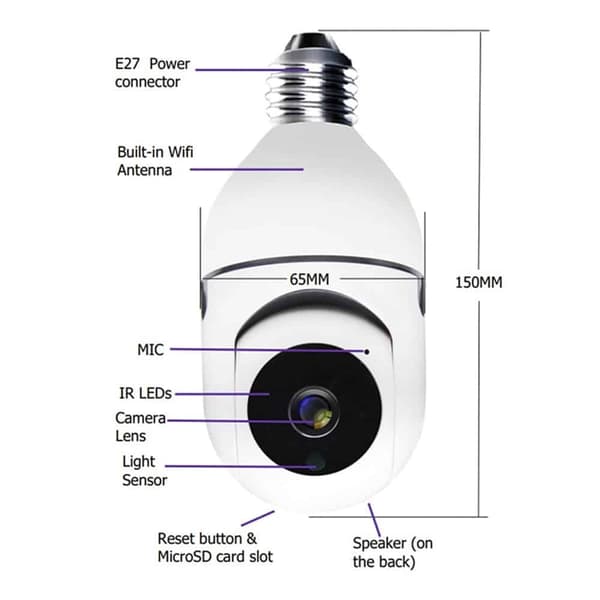 360° WiFi IP-kamera med vippefunksjon, Nattsyn, Bevegelsessensor, 2-veis lyd og LED-lys