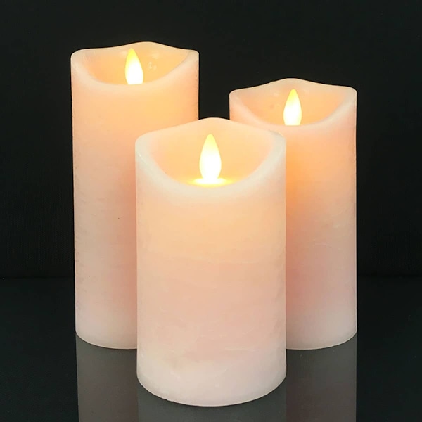 LED blockljus - rustikt - 3 st. - 10/12,5/15 cm - med 3D-låga - (flera färger) Guld