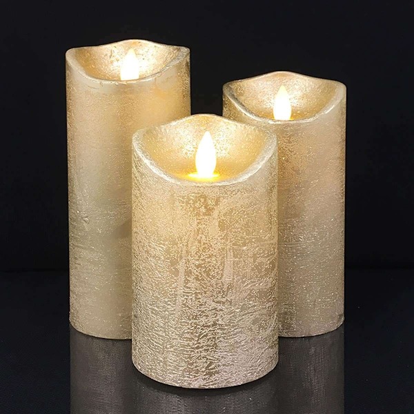 LED blockljus - rustikt - 3 st. - 10/12,5/15 cm - med 3D-låga - (flera färger) Silver