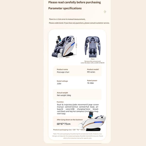 Massagestol 4D Pro+ Vit med Värmeterapi och Röststyrning – Modell M9 Vit