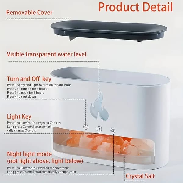 Vulkan Luftfuktare & Aroma Diffuser 240 ml med Kristallsalt Vit