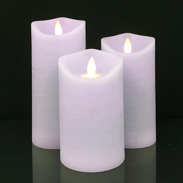 LED blockljus - rustikt - 3 st. - 10/12,5/15 cm - med 3D-låga - (flera färger) Svart